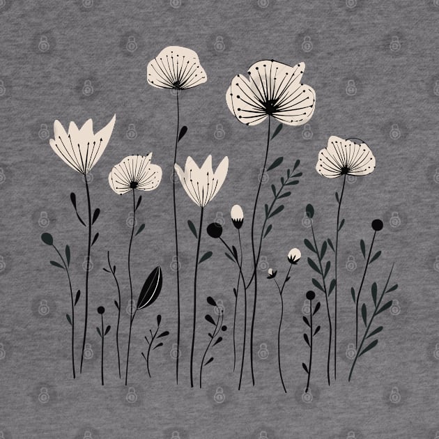 Nordic wild flowers one Line art cream colour by Sara-Design2